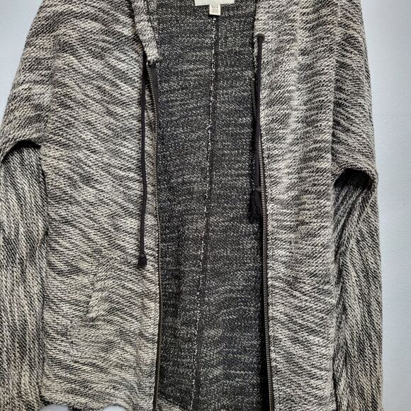 American Eagle Black White Marled Full-Zip Knit Hoodie Jacket Y2K Baja Surf XS - Picture 7 of 12